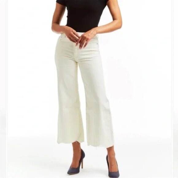 NWT | Tractr Cream Color Wide Leg Button Fly Raw Hem Jeans Size 10 - Picture 1 of 11